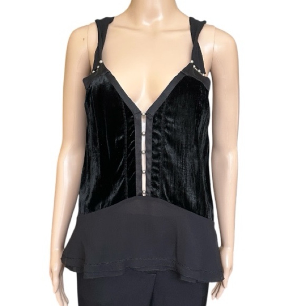 Bottega Veneta Black Silk Chiffon and Velvet Sleeveless Top Size IT44  US 8